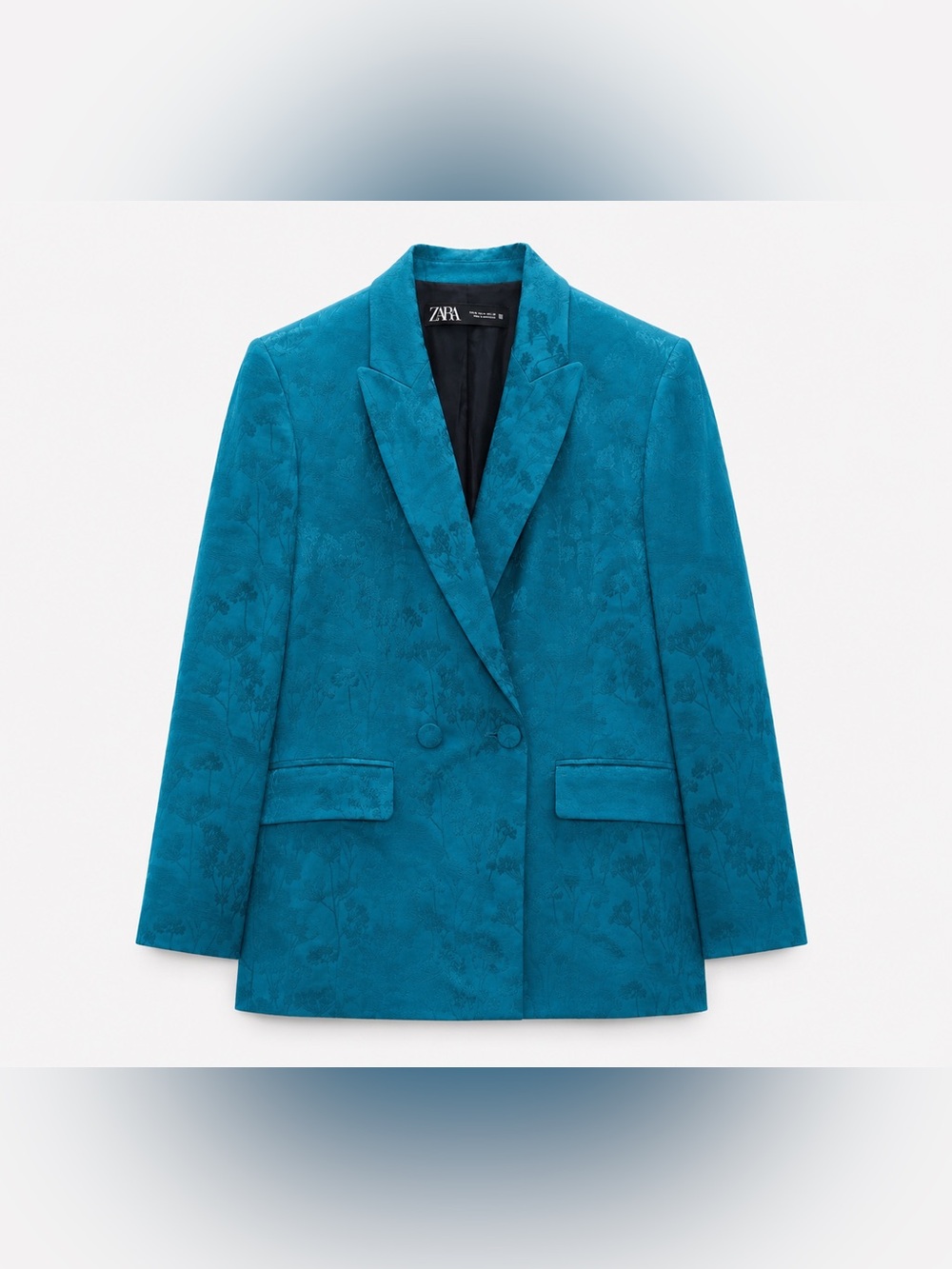 ZARA Satin Floral Women’s Blazer - Teal Blue - Size XS (Oversized fit)